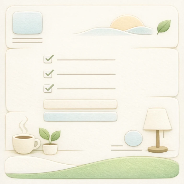 Calm Productivity style tile with soft structured worksheet fields