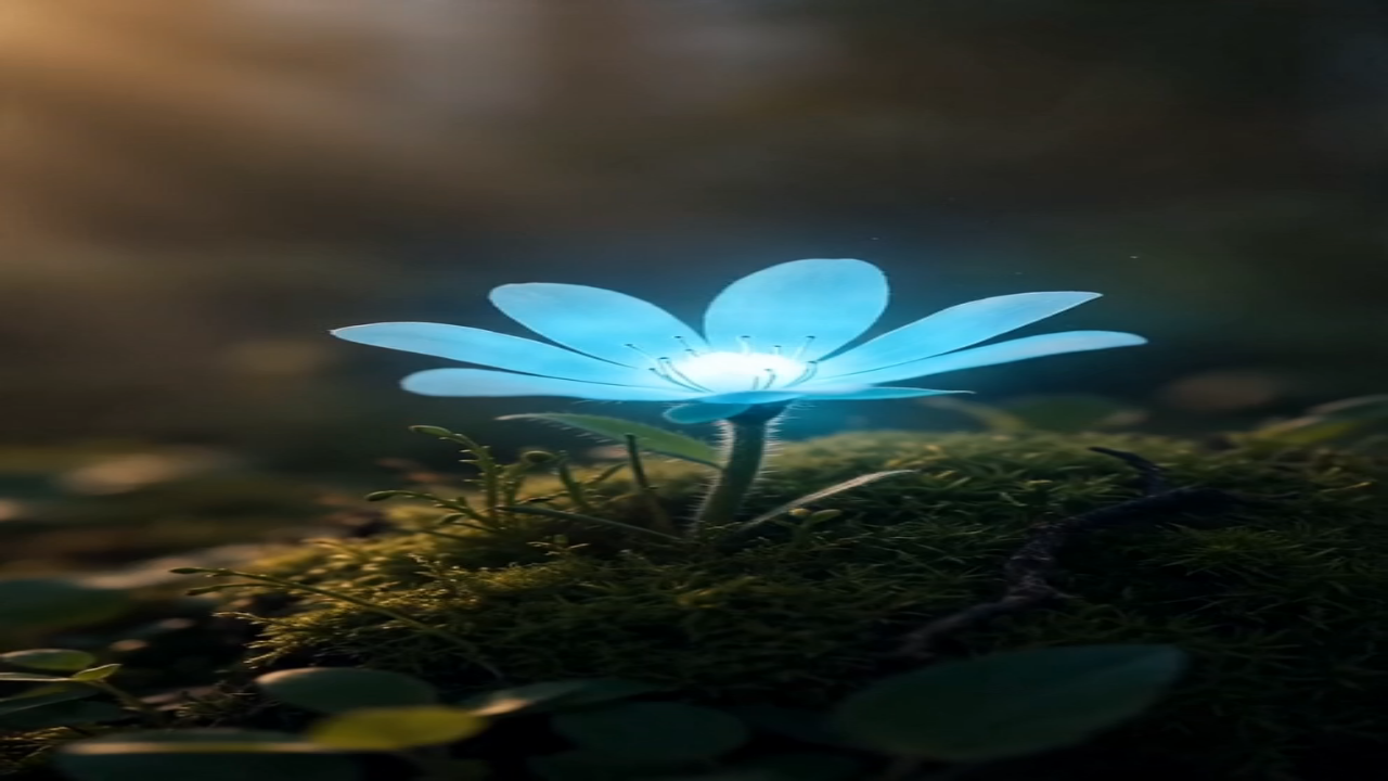 Real Seedance video of a tiny robot discovering a glowing flower, generated from the accepted storyboard Guide run.